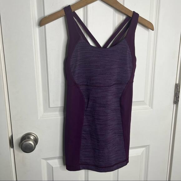 Lululemon Energy Criss Cross Tank Top Striped Plum Purple Size 6 - Picture 3 of 5